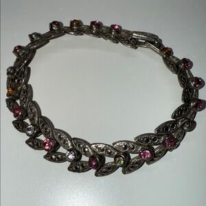 Gorgeous Multicolor Leaf Design rhinestone bracelet hot pink Aurora Borealis yum